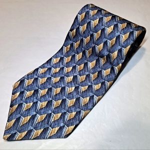 Croft & Barrow 💯 Silk Designer Necktie 58" x 4" Blue/Gold Herringbone Luxury